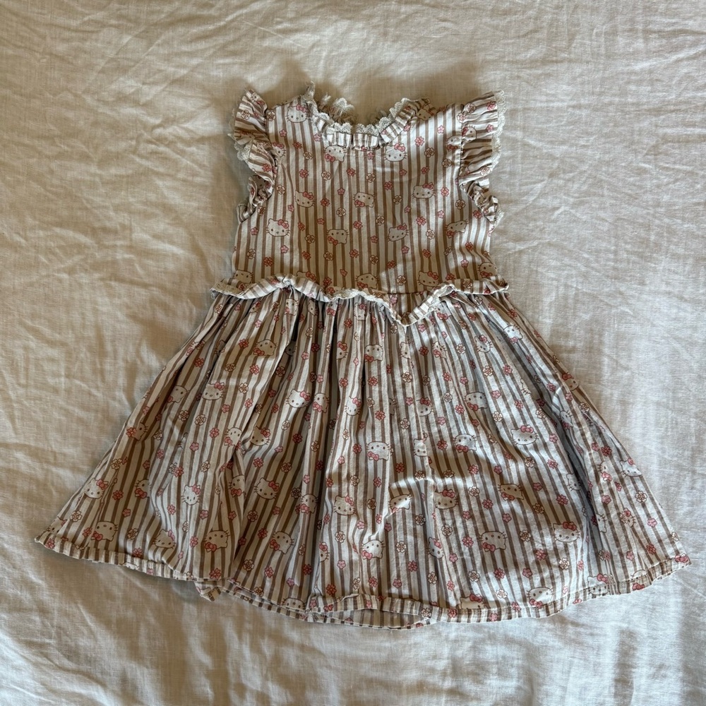 Hello Kitty Striped Dress with Ruffle Sleeves